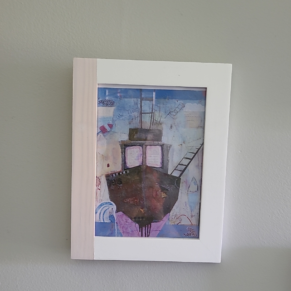 Abstract Nautical Art in White Frame 5×7 Artist Is From STEVSTON RICHMOND.